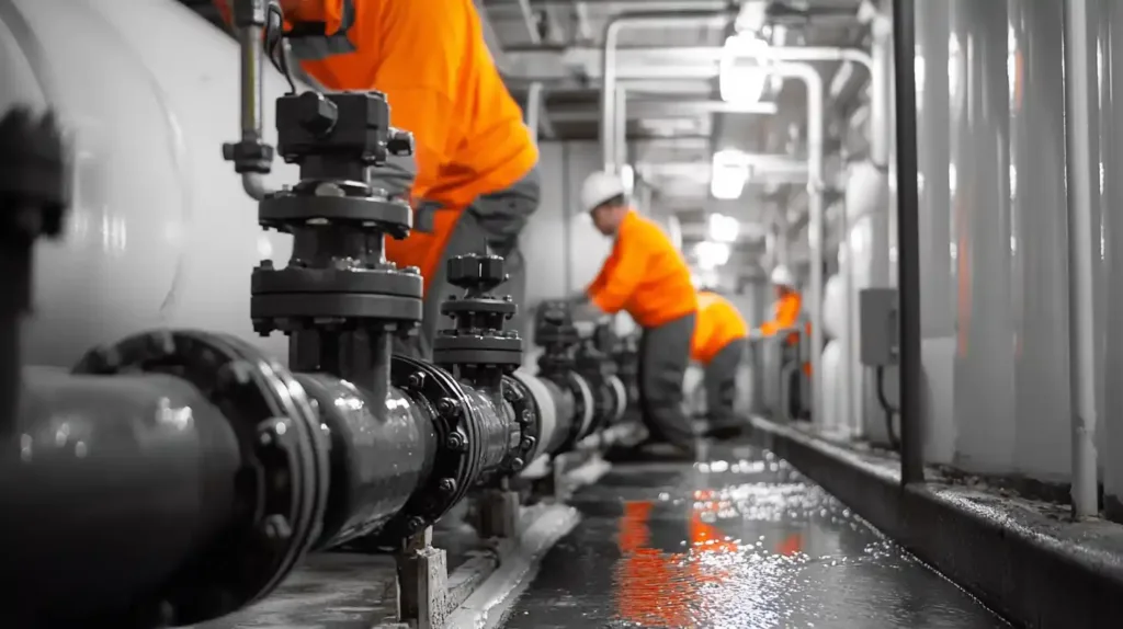 pipeline workers on a municipal linestop job fixing a water main